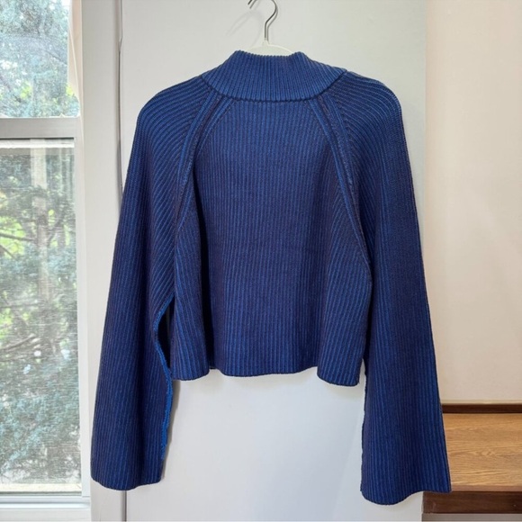 Free People Greta Half Zip Sweater Cropped Ribbed Knit Dark Navy Cobalt Blue XS - Picture 7 of 10